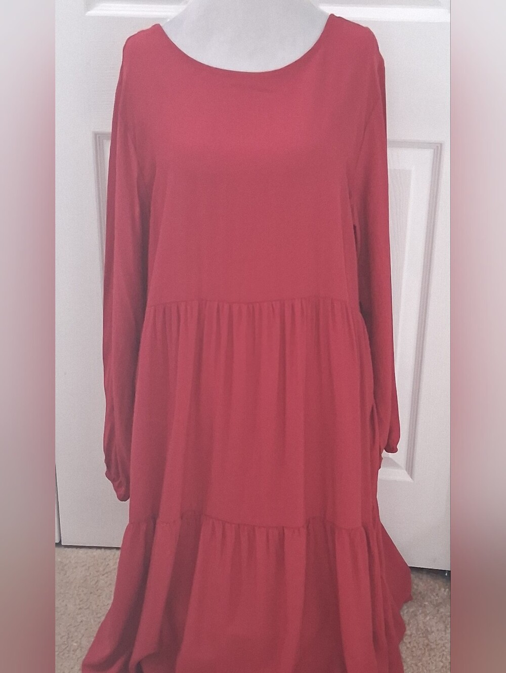 NEW Fashion Source Longress Sleeve Burgundy Tiered Maxi Dress Size XL